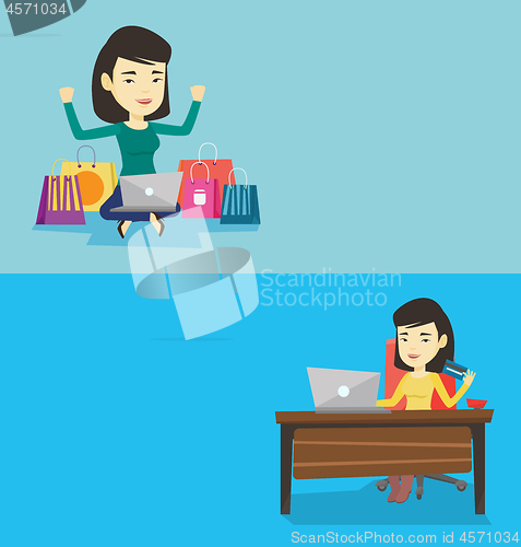 Image of Two shopping banners with space for text.