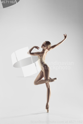 Image of Ballerina. Young graceful female ballet dancer dancing at studio. Beauty of classic ballet.