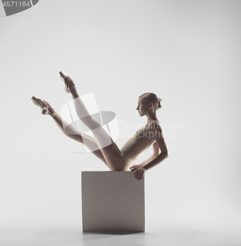 Image of Ballerina. Young graceful female ballet dancer dancing at studio. Beauty of classic ballet.