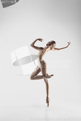 Image of Ballerina. Young graceful female ballet dancer dancing at studio. Beauty of classic ballet.