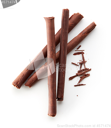 Image of chocolate sticks on white background