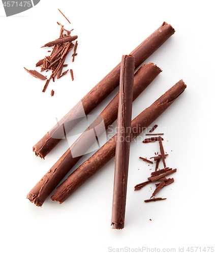 Image of chocolate sticks on white background