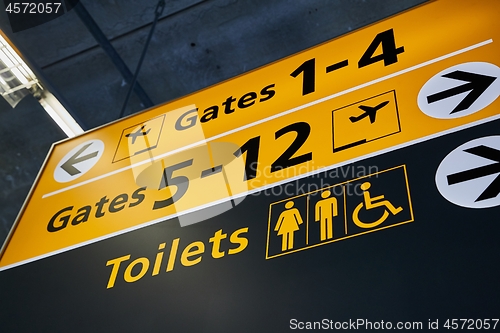 Image of Toilet and gates signs showing direction