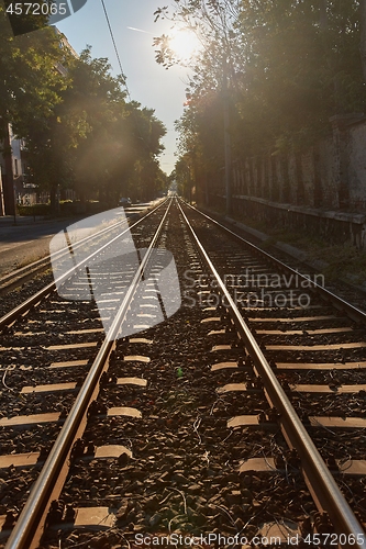 Image of Tram rails wida angle close up