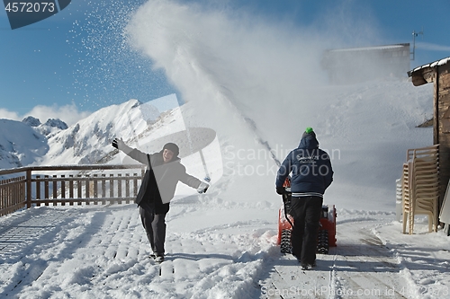 Image of High mountain ski resort plowing snow