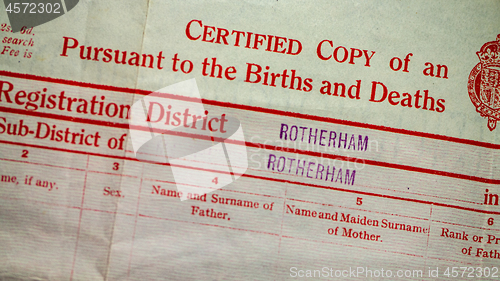 Image of UK Birth Certificate