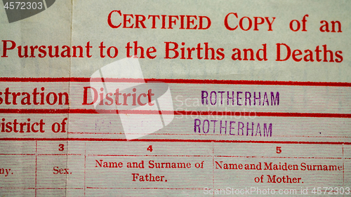 Image of UK Birth Certificate