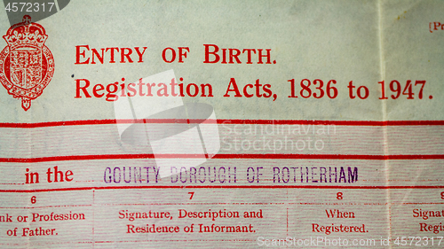 Image of UK Birth Certificate