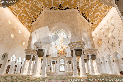 Image of Sheikh Zayed Grand Mosque in Abu Dhabi, UAE, beautiful interior