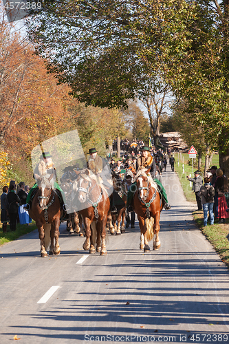 Image of Warngau, Germany, Bavaria 27.10.2019: Rider at the Leonhardifahrt Warngau
