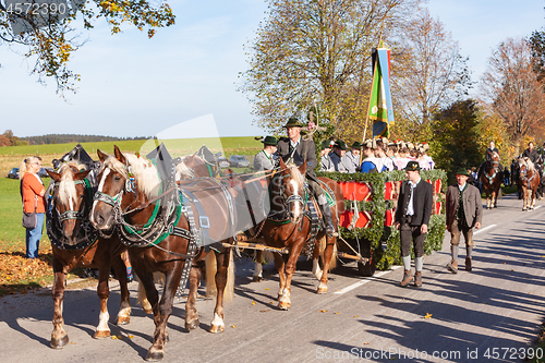 Image of Warngau, Germany, Bavaria 27.10.2019: Rider at the Leonhardifahrt Warngau
