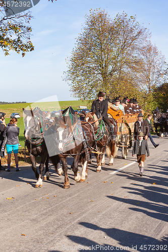 Image of Warngau, Germany, Bavaria 27.10.2019: Rider at the Leonhardifahrt Warngau