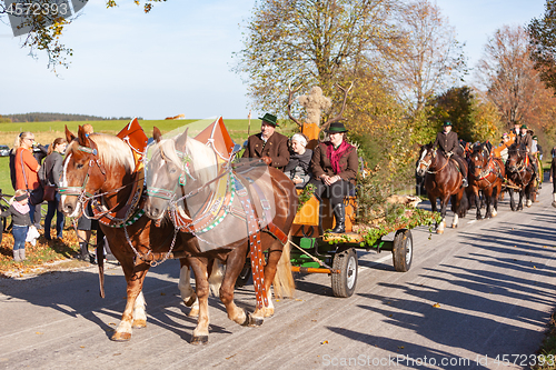 Image of Warngau, Germany, Bavaria 27.10.2019: Rider at the Leonhardifahrt Warngau