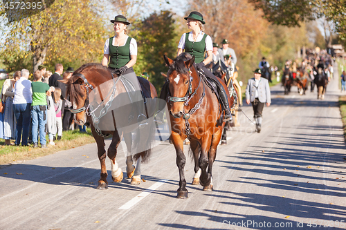 Image of Warngau, Germany, Bavaria 27.10.2019: Rider at the Leonhardifahrt Warngau