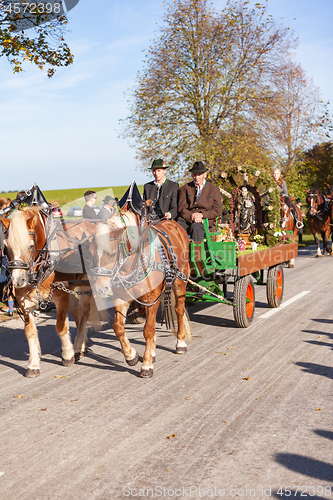 Image of Warngau, Germany, Bavaria 27.10.2019: Rider at the Leonhardifahrt Warngau