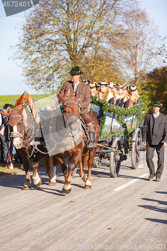 Image of Warngau, Germany, Bavaria 27.10.2019: Rider at the Leonhardifahrt Warngau
