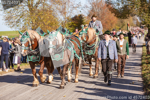 Image of Warngau, Germany, Bavaria 27.10.2019: Rider at the Leonhardifahrt Warngau