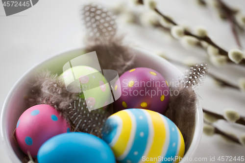 Image of colored easter eggs and pussy willow branches