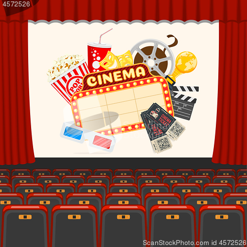 Image of cinema auditorium with seats and popcorn