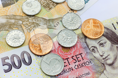 Image of Czech money, banknotes and coins