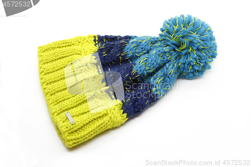 Image of Bright knitted hat isolated on white background