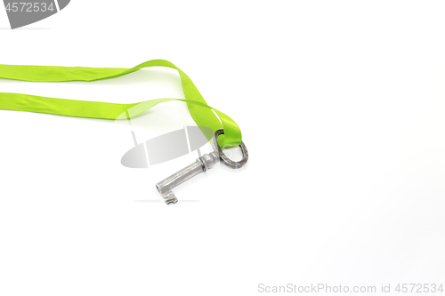 Image of Vintage silver key with green ribbon