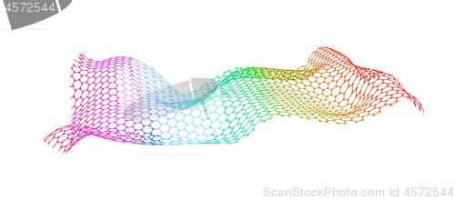 Image of Colorful network of hexagons connected by circles. The structural surface of the material.