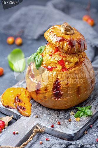 Image of Delicious pumpkin baked with couscous.