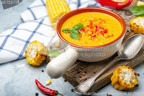 Image of Homemade creamy corn soup.