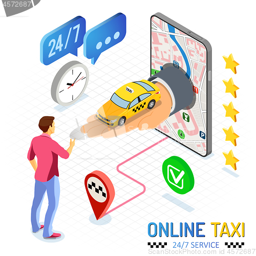 Image of Online Taxi Isometric Concept