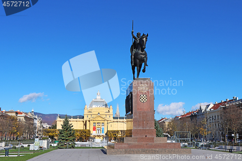 Image of Monument of the Croatian King Tomislav and art pavilion in Zagre