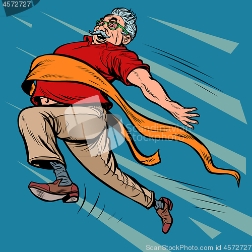 Image of old man grandpa runs finish line, win