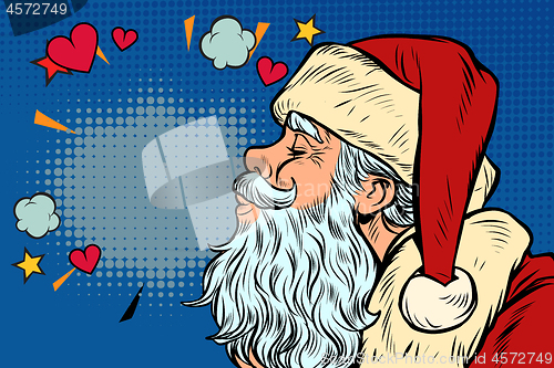 Image of Kiss of love. Santa Claus character, Christmas and New year