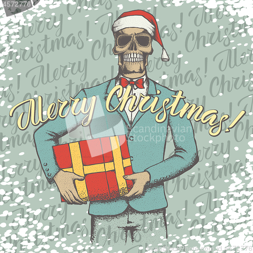 Image of Vector Christmas skull with gift illustration