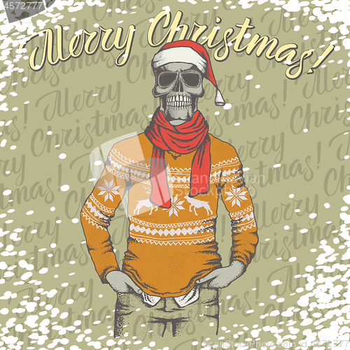 Image of Vector Christmas skull with gift illustration