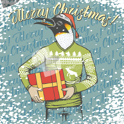 Image of Christmas penguin vector illustration