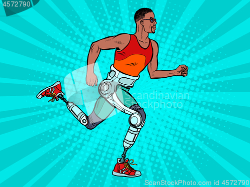 Image of disabled african man running with legs prostheses