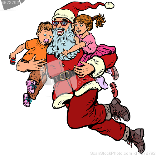 Image of Santa Claus with children. Christmas and New year