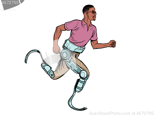 Image of disabled african man running with legs prostheses