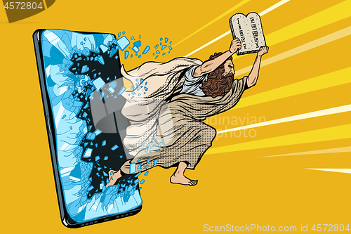 Image of Moses the prophet with the tablets of commandments. Christian online news concept