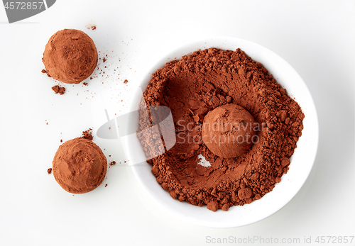 Image of chocolate truffles covered with cocoa