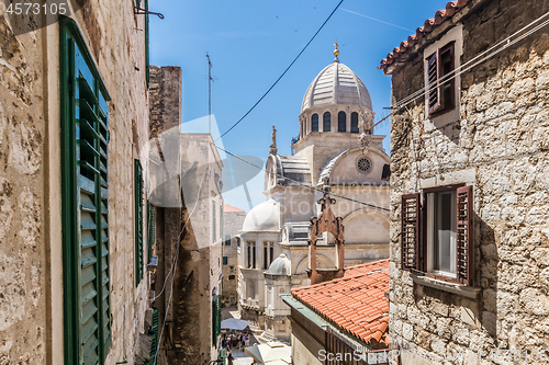 Image of Croatia, city of Sibenik, panoramic view of the old town center and cathedral of St James, most important architectural monument of the Renaissance era in Croatia, UNESCO World Heritage