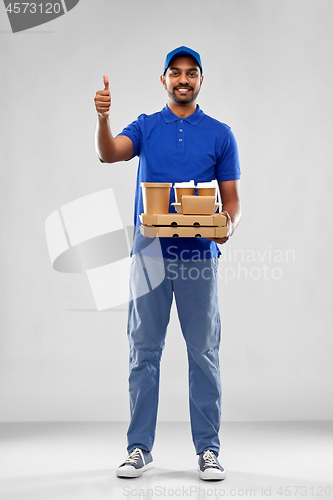 Image of delivery man with food showing thumbs up