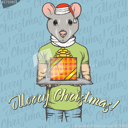 Image of Christmas rat vector illustration