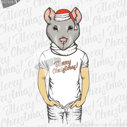Image of Christmas rat vector illustration