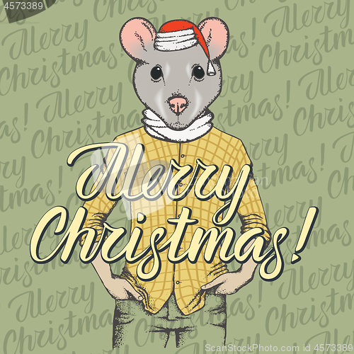 Image of Christmas rat vector illustration