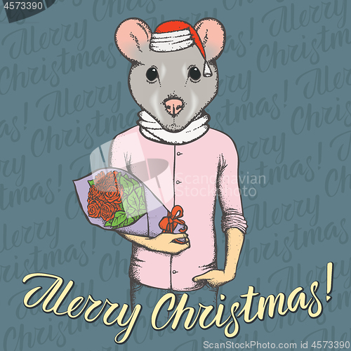 Image of Christmas rat vector illustration
