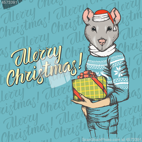 Image of Christmas rat vector illustration