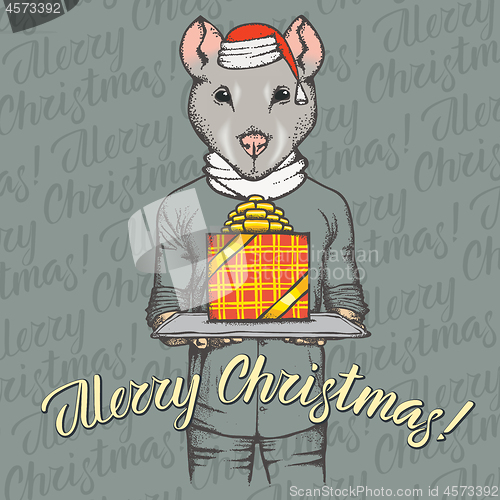 Image of Christmas rat vector illustration