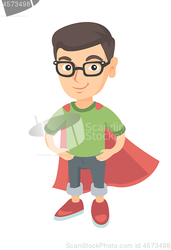 Image of Caucasian brave boy wearing superhero costume.